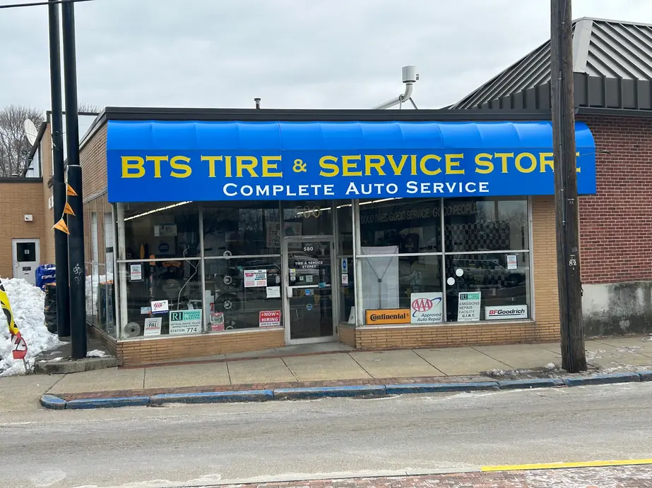 BTS Tire & Service Store under its blue awning on Pawtucket Avenue